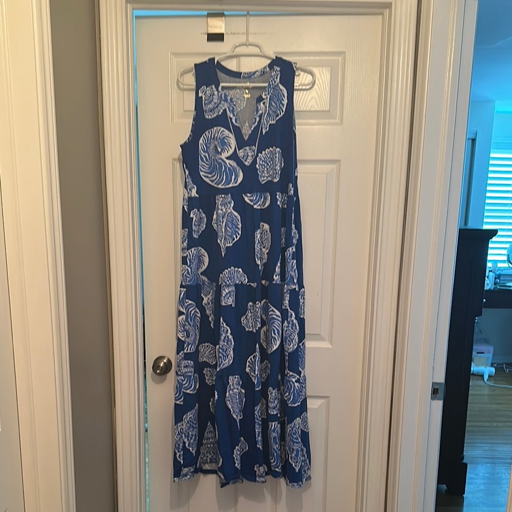 Blue and White Lilly Pulitzer Shell Print Maxi Dress